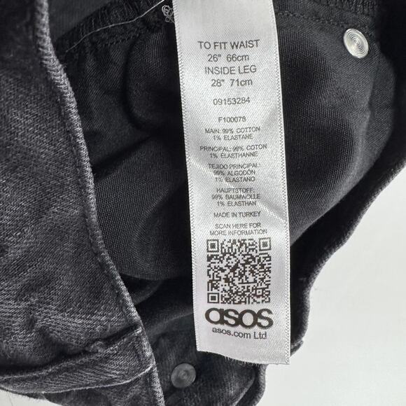 ASOS Jeans Womens 26 Black Washed Straight Leg High Rise Raw Frayed Hem Ankle - Picture 4 of 7